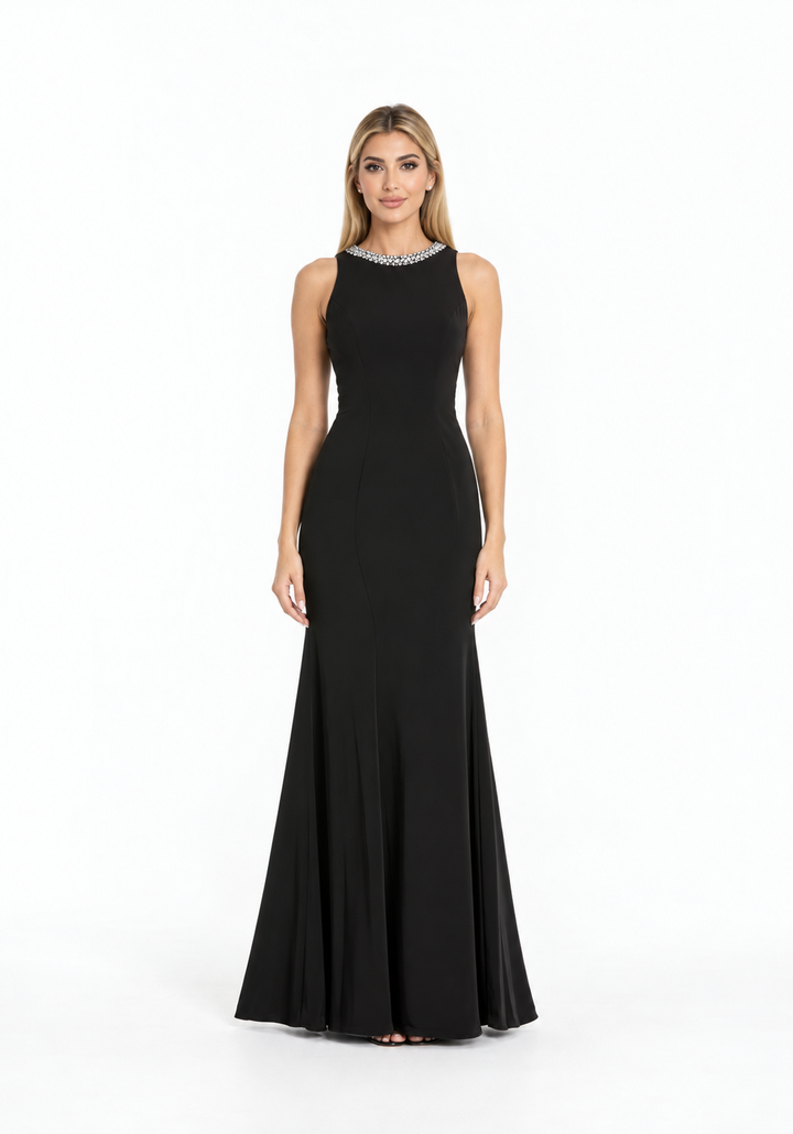 Crystal Neck Mermaid Gown - Noir