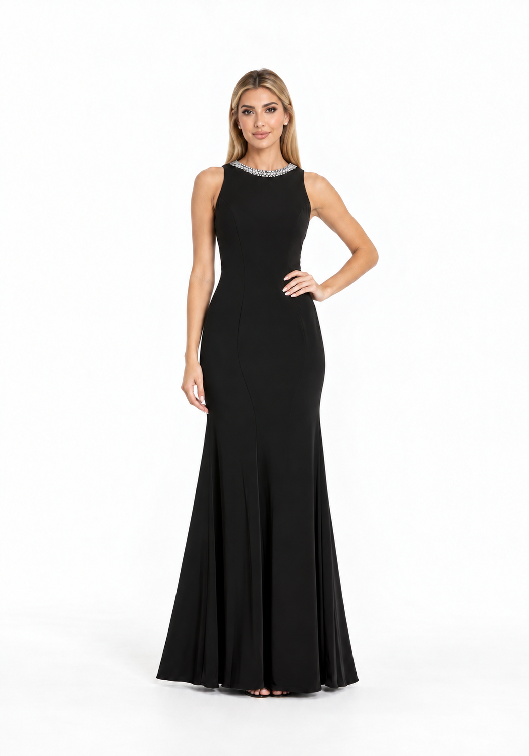 Crystal Neck Mermaid Gown - Noir
