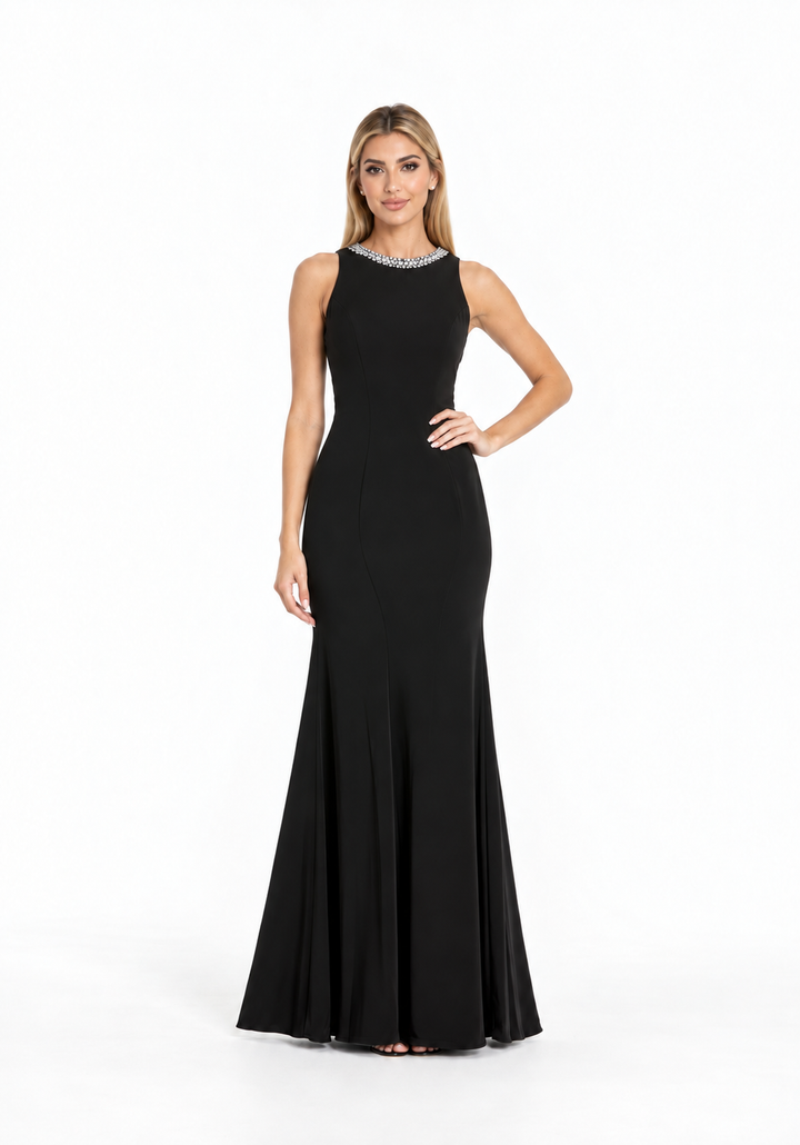 Crystal Neck Mermaid Gown - Noir