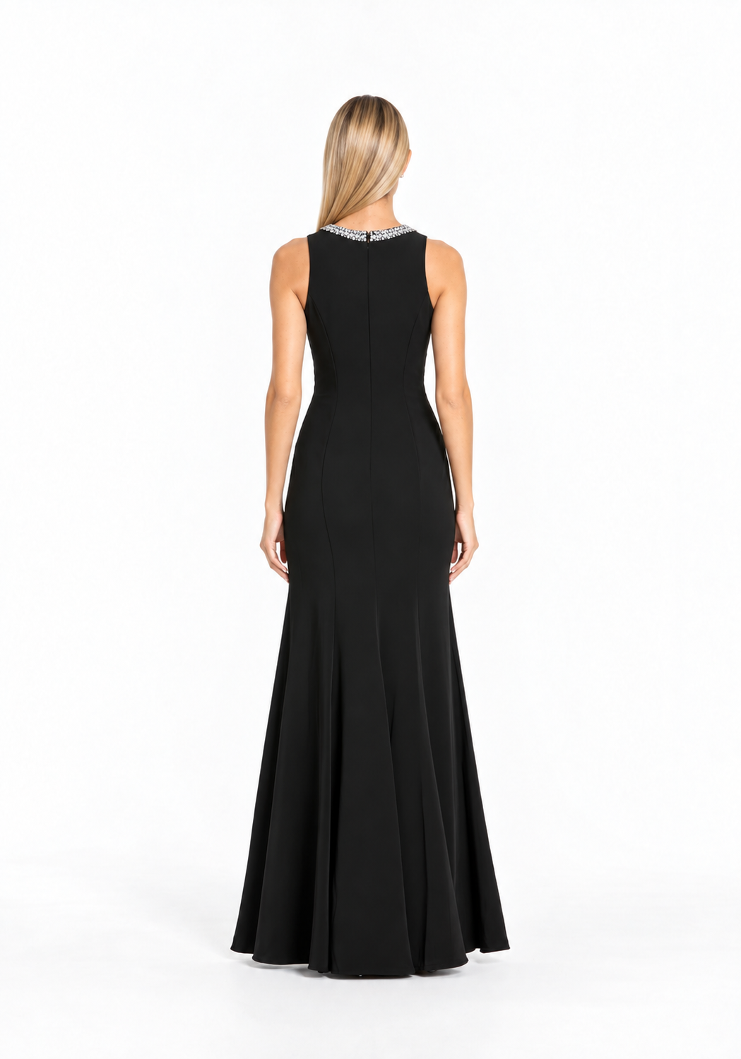 Crystal Neck Mermaid Gown - Noir