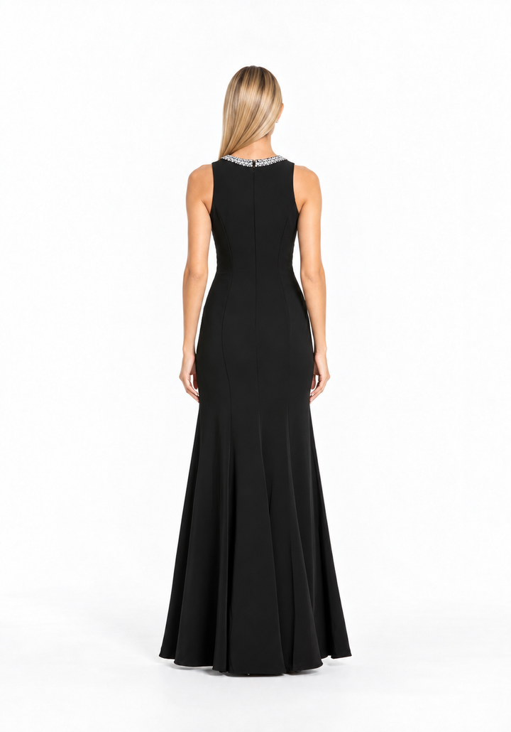 Crystal Neck Mermaid Gown - Noir