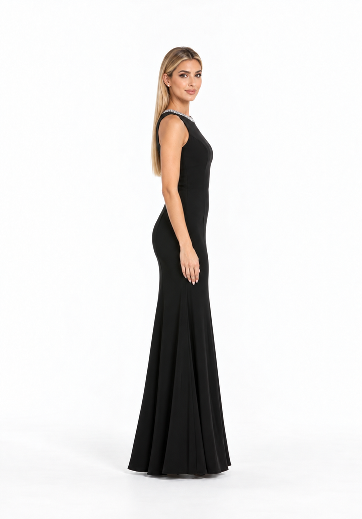 Crystal Neck Mermaid Gown - Noir