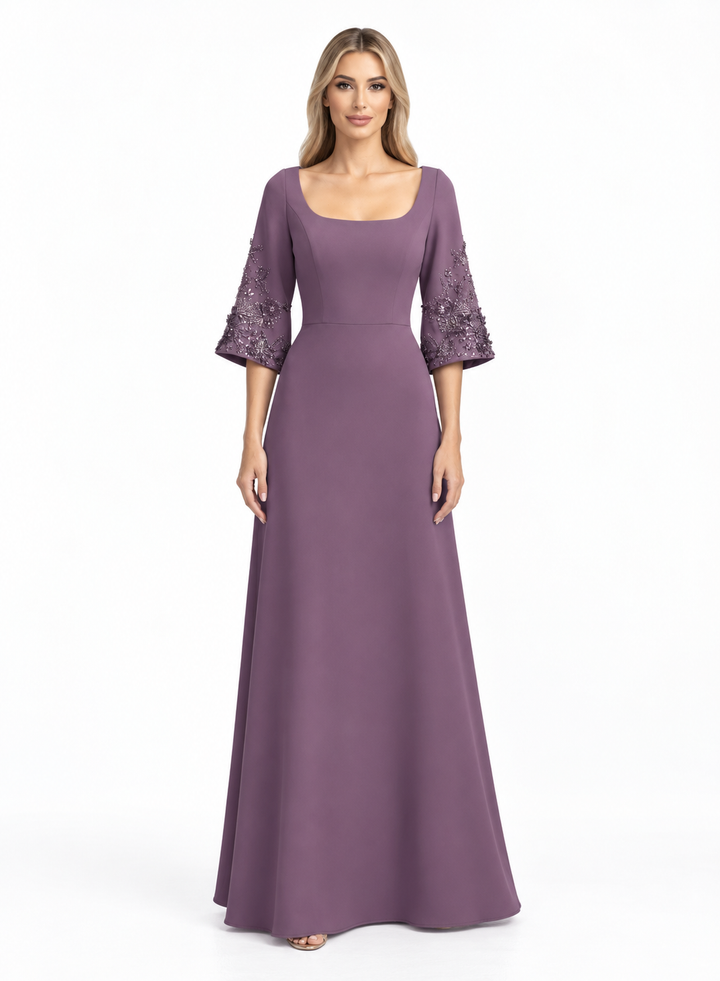 Embellished Sleeve Maxi Gown - Mauve