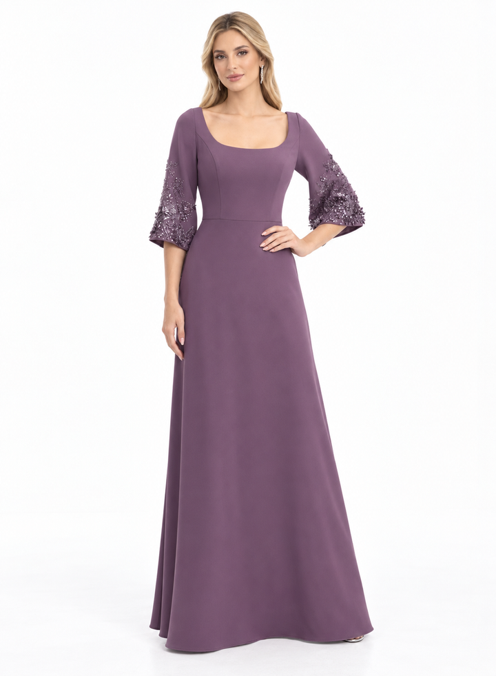 Embellished Sleeve Maxi Gown - Mauve