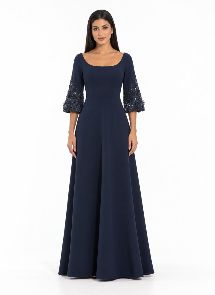 Embellished Sleeve Maxi Gown - Midnight