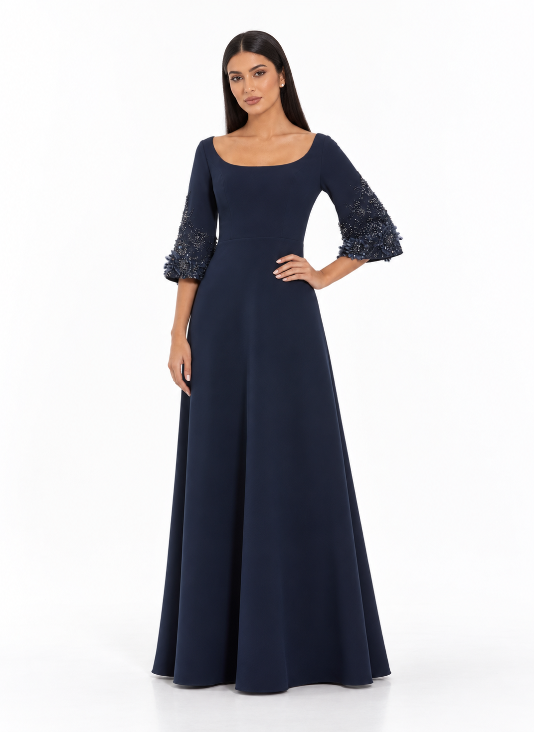 Embellished Sleeve Maxi Gown - Midnight