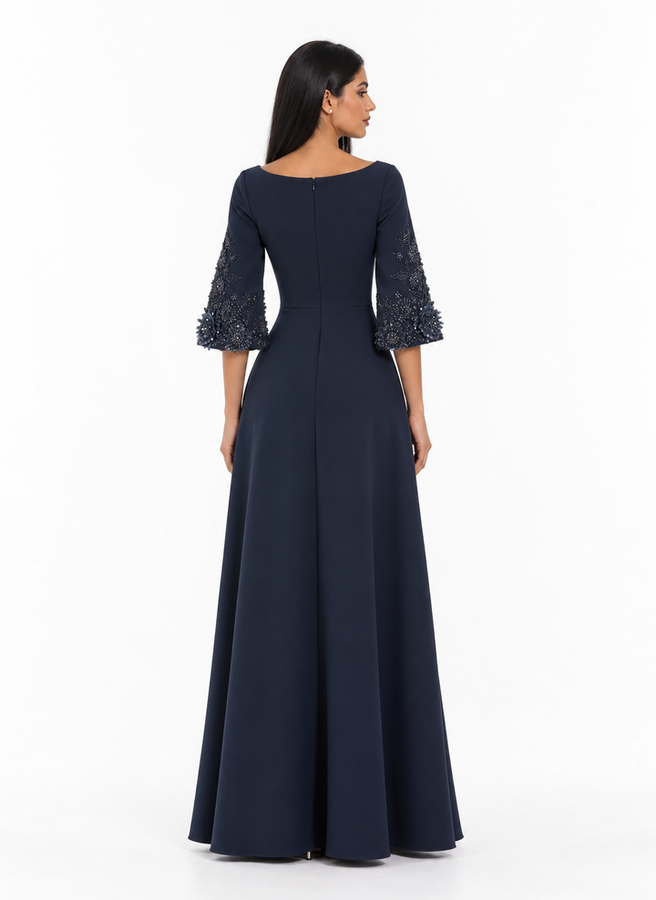 Embellished Sleeve Maxi Gown - Midnight