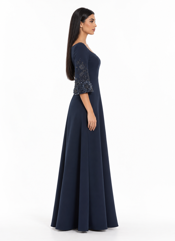 Embellished Sleeve Maxi Gown - Midnight
