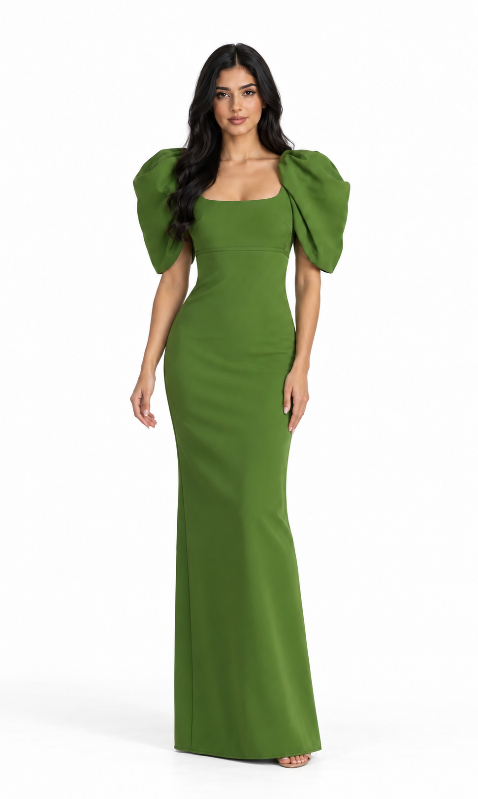 Sculptural Puff Sleeve Gown - Olive