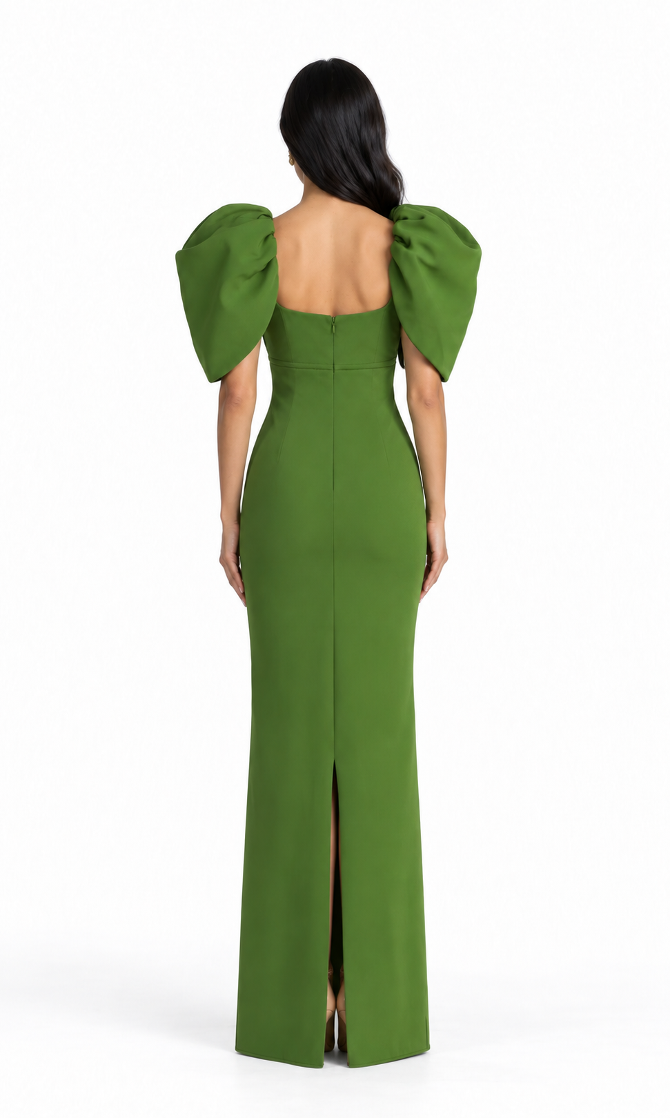 Sculptural Puff Sleeve Gown - Olive