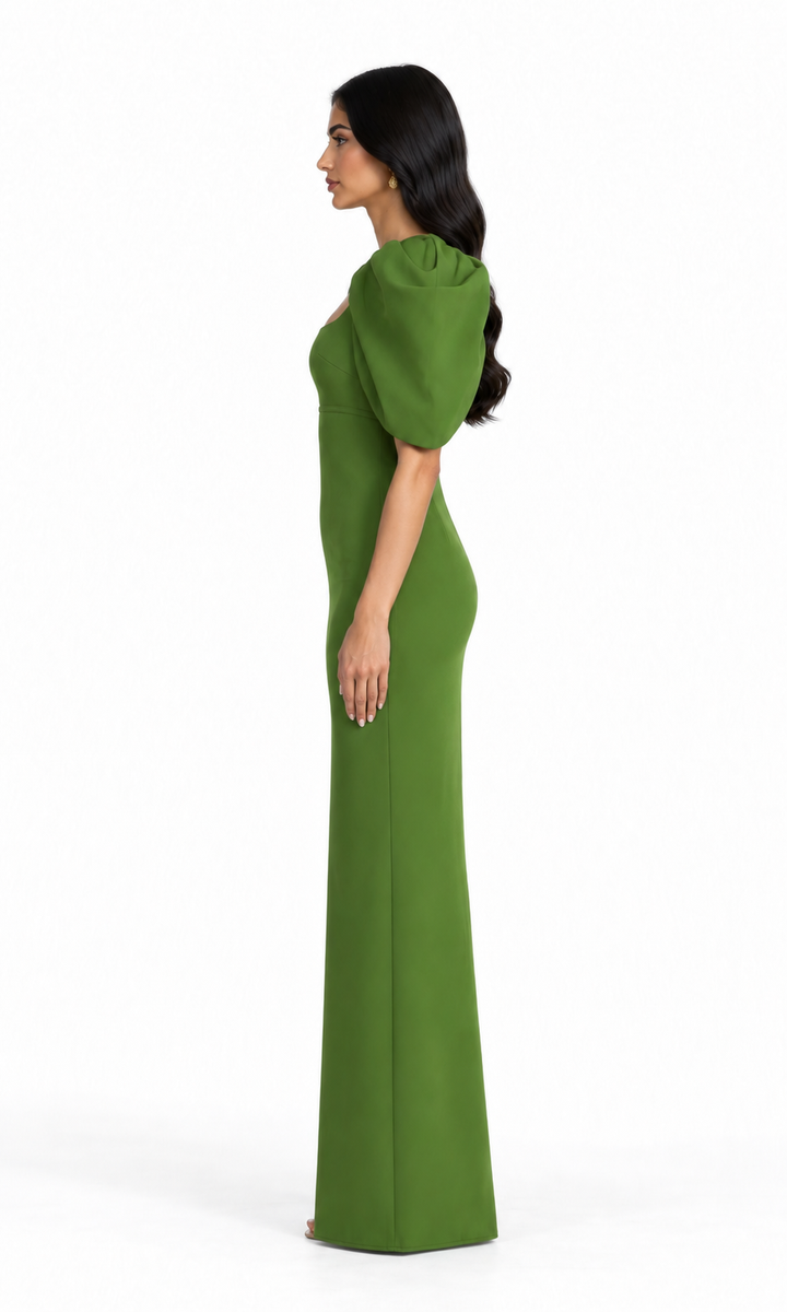 Sculptural Puff Sleeve Gown - Olive