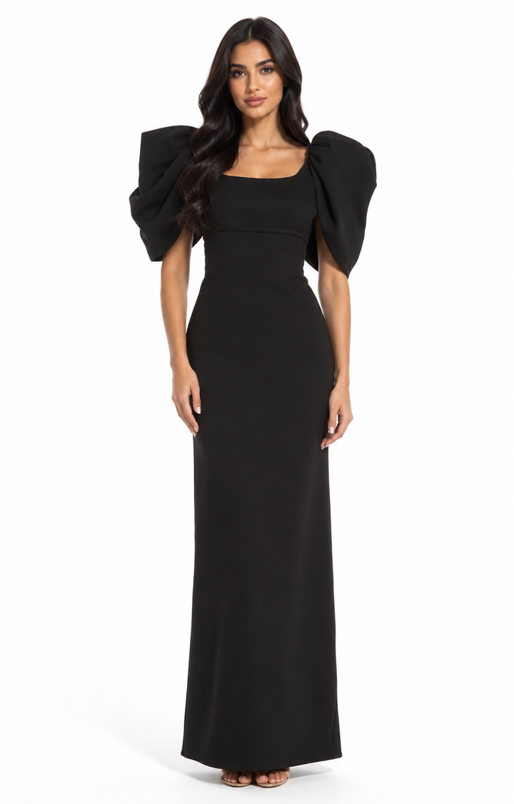 Sculptural Puff Sleeve Gown - Noir