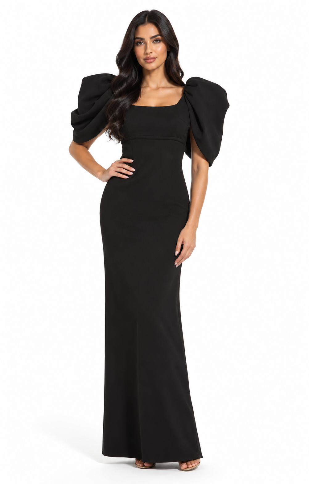 Sculptural Puff Sleeve Gown - Noir