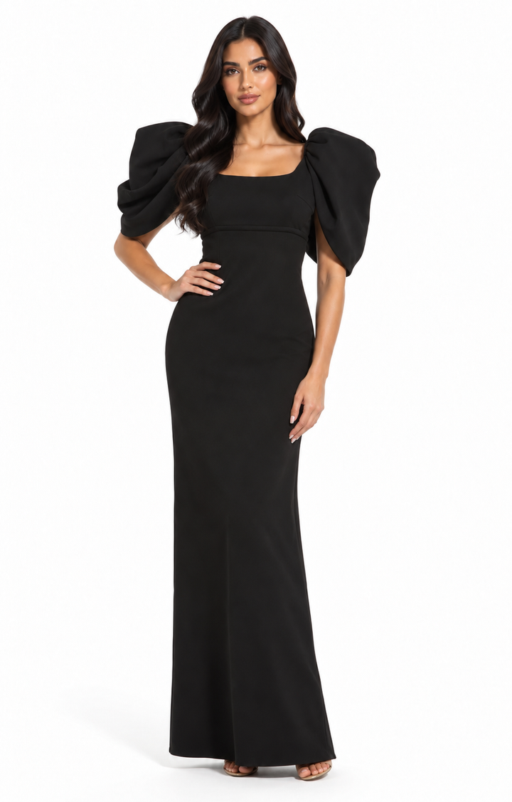 Sculptural Puff Sleeve Gown - Noir