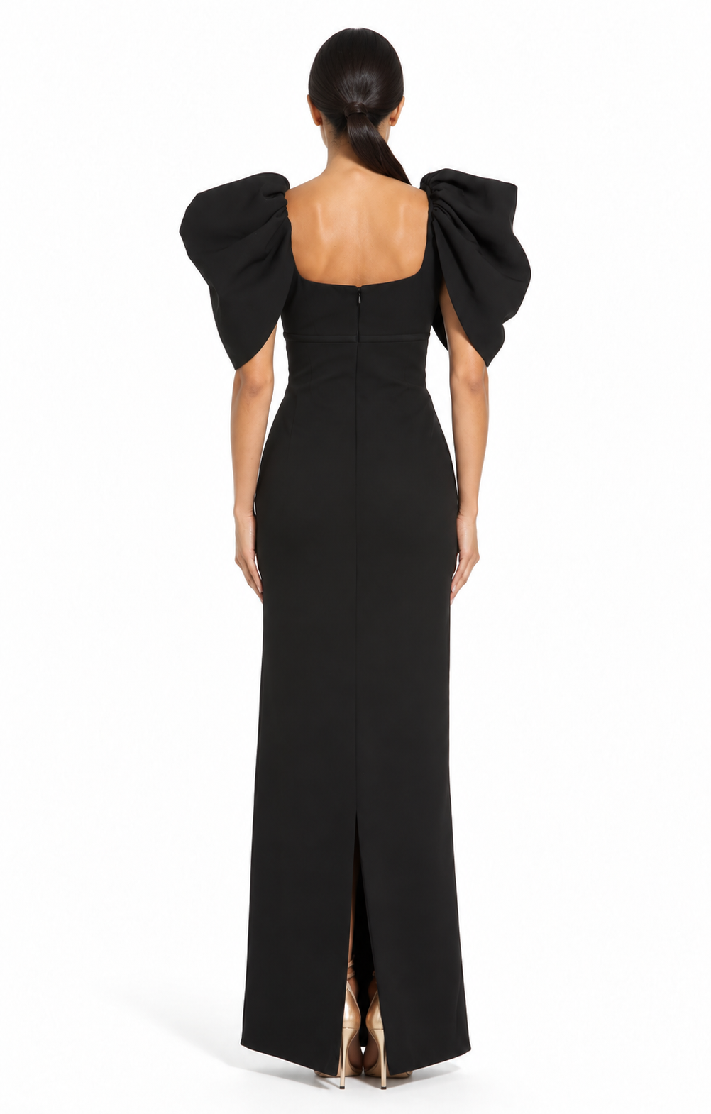 Sculptural Puff Sleeve Gown - Noir