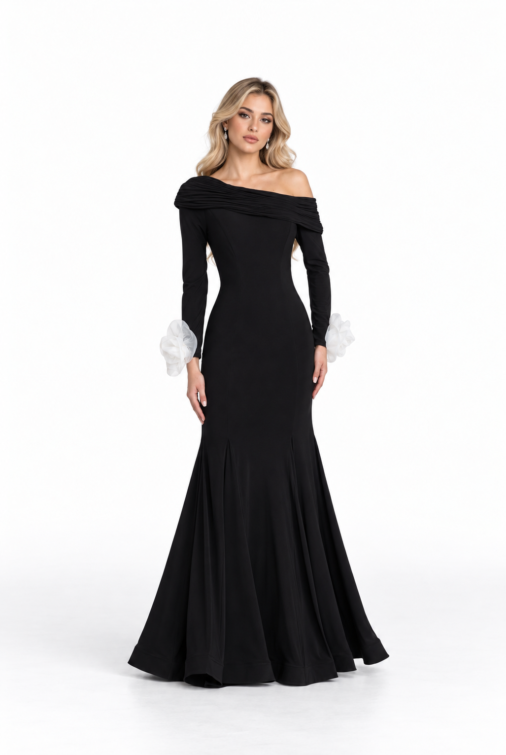 Off-Shoulder Floral Cuff Gown - Elara