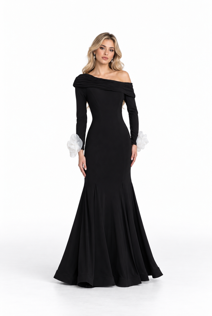 Off-Shoulder Floral Cuff Gown - Elara