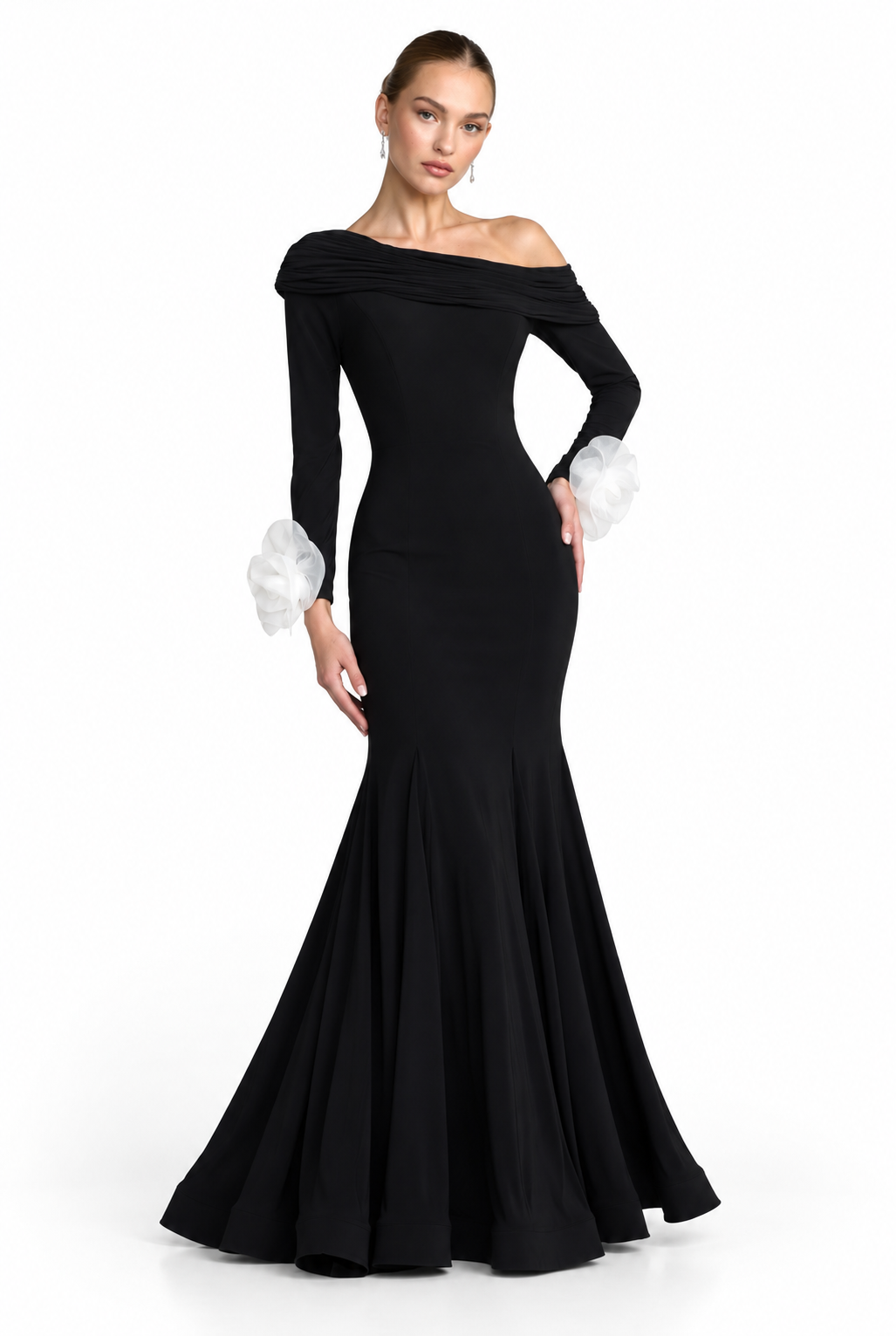 Off-Shoulder Floral Cuff Gown - Elara