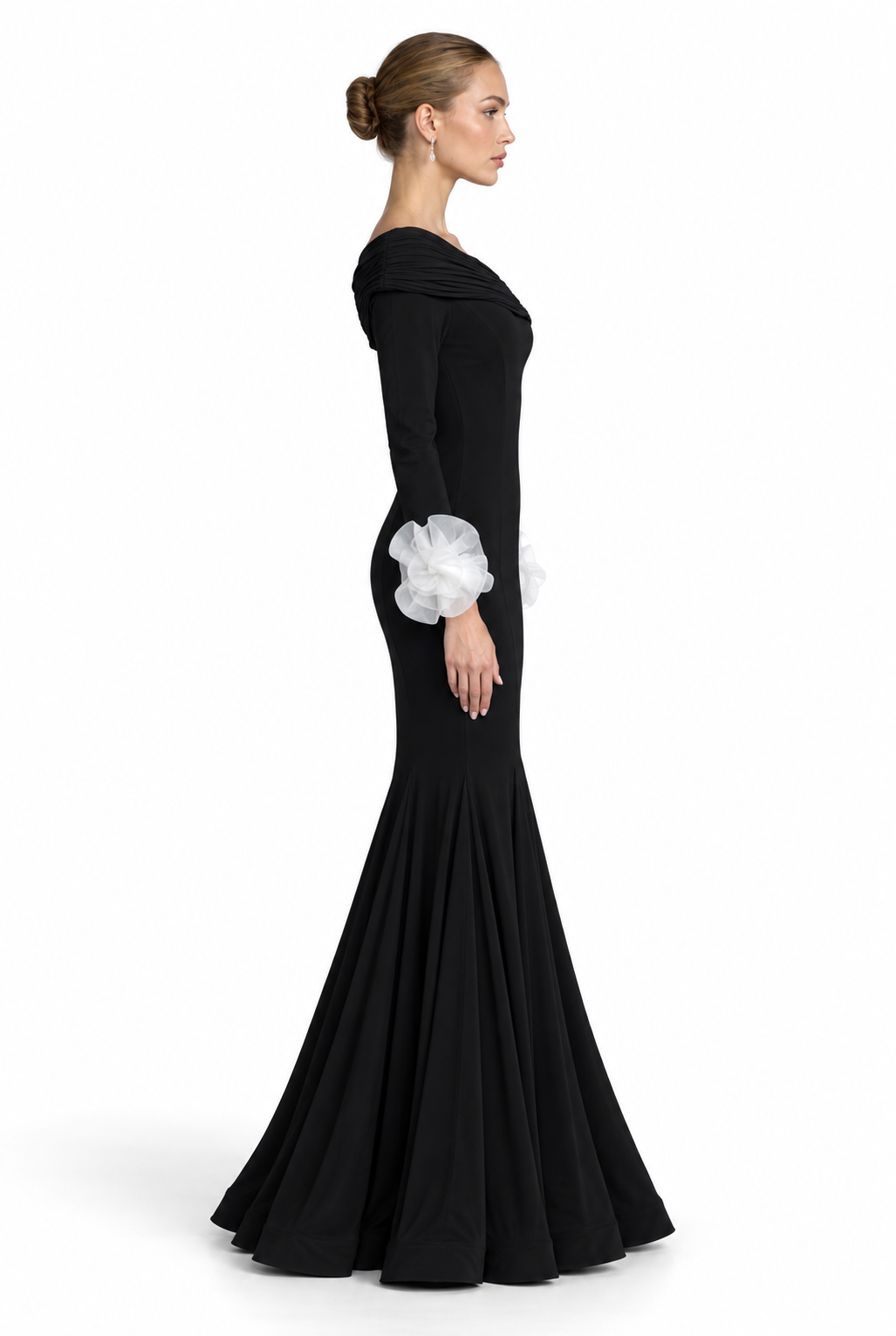 Off-Shoulder Floral Cuff Gown - Elara