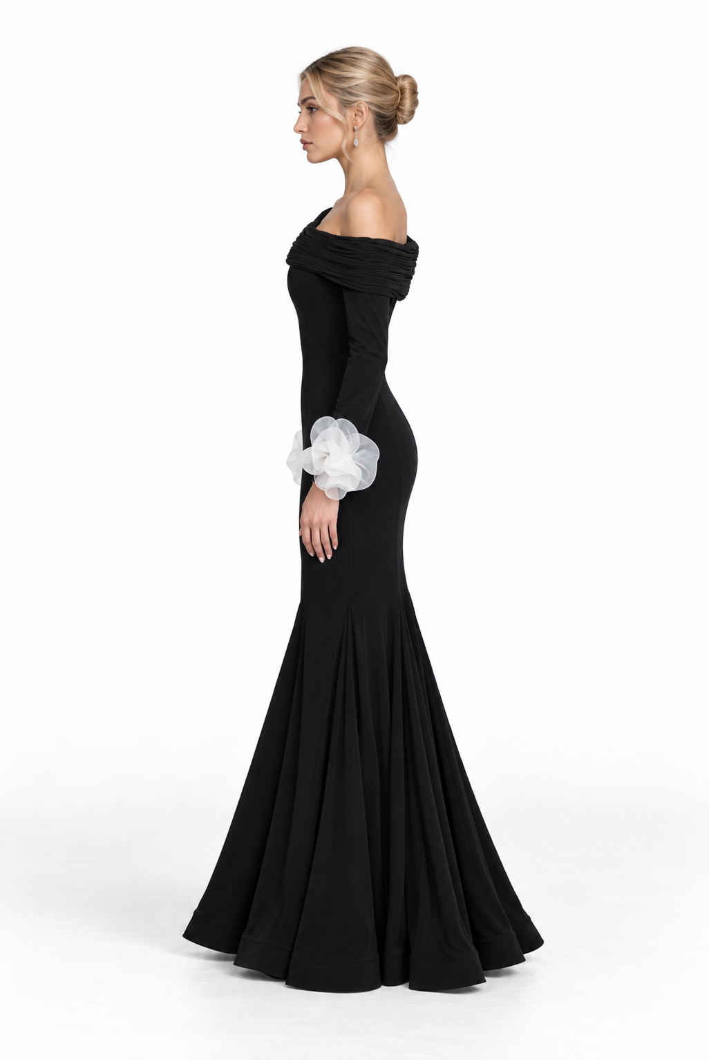 Off-Shoulder Floral Cuff Gown - Elara