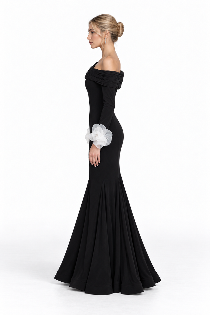 Off-Shoulder Floral Cuff Gown - Elara