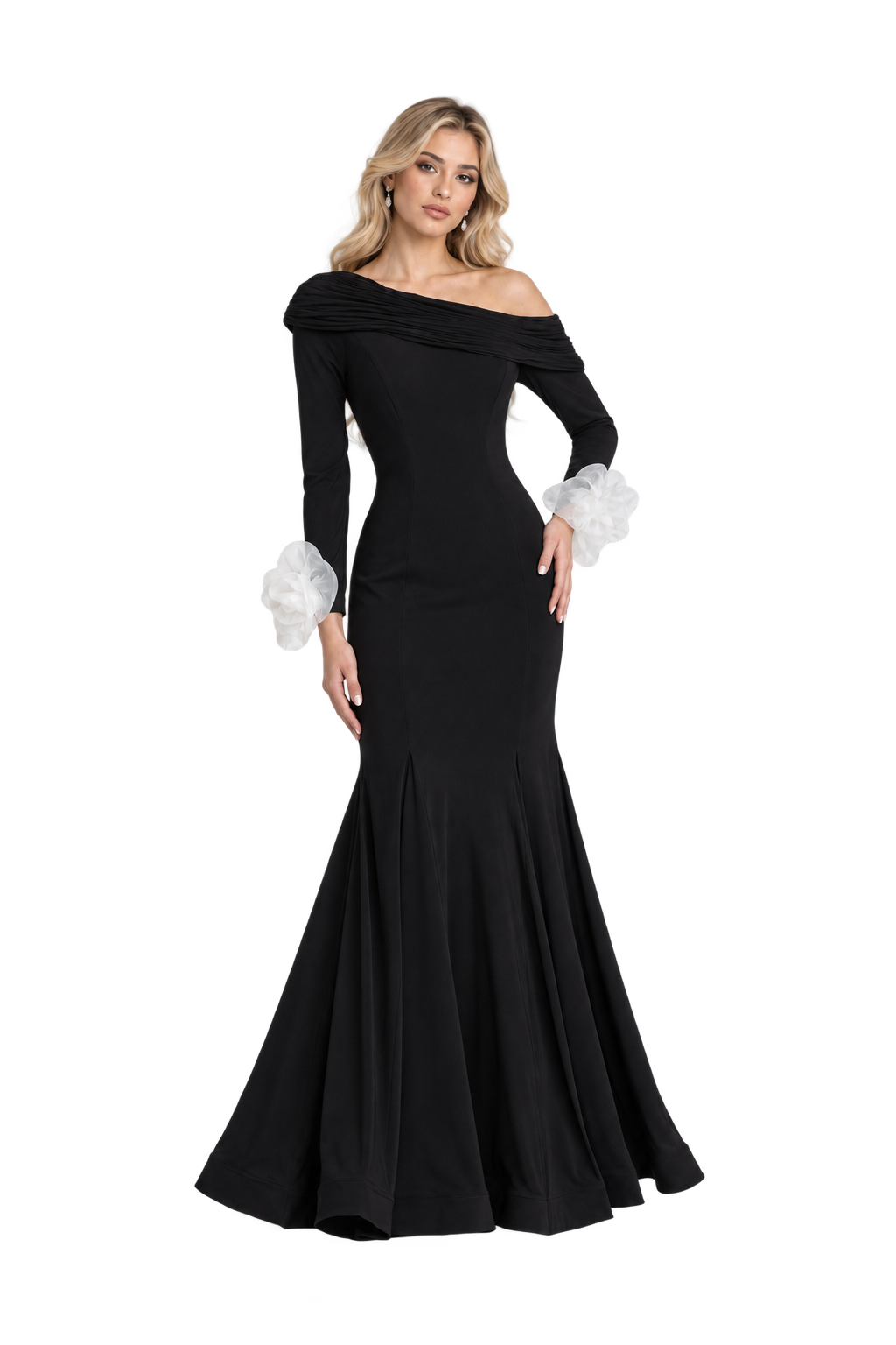 Off-Shoulder Floral Cuff Gown - Elara