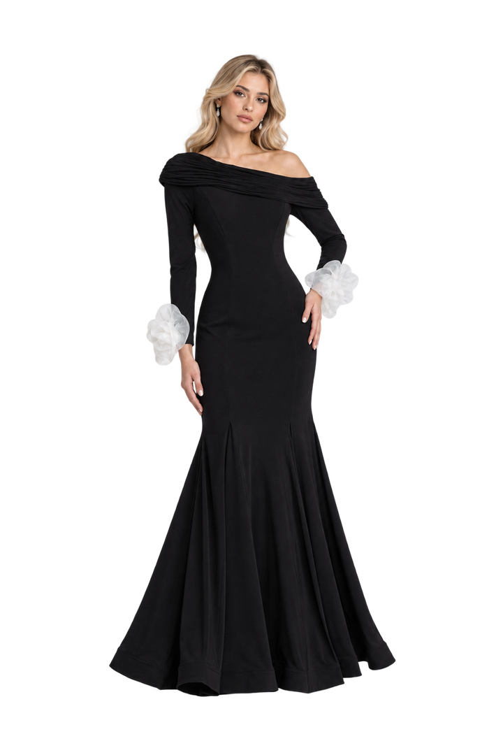 Off-Shoulder Floral Cuff Gown - Elara