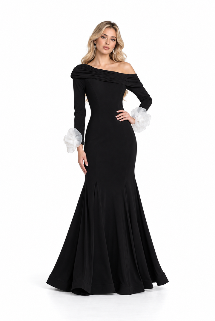 Off-Shoulder Floral Cuff Gown - Elara