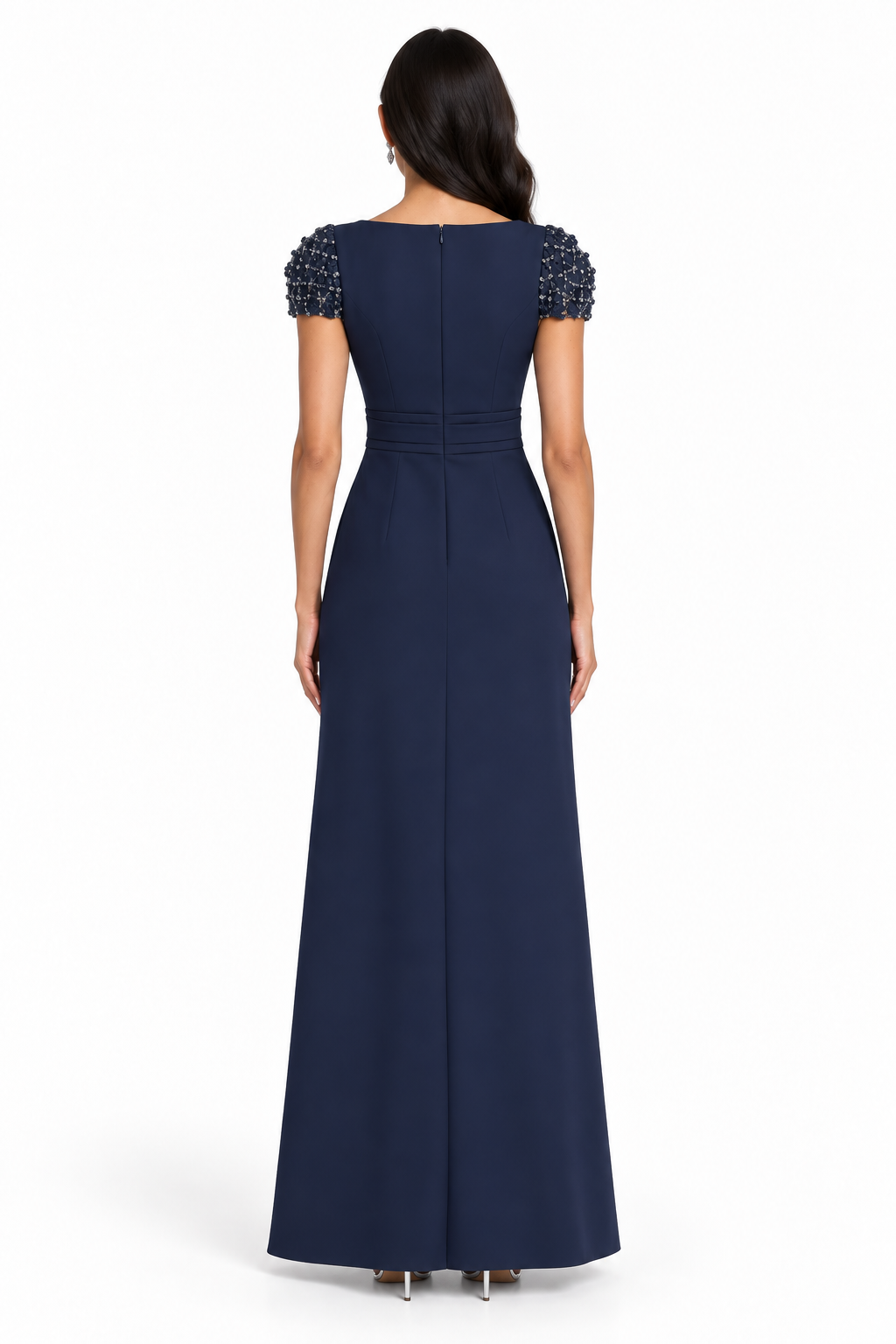 Embellished Sleeve Bow Gown - Celeste