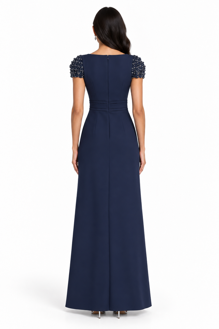 Embellished Sleeve Bow Gown - Celeste