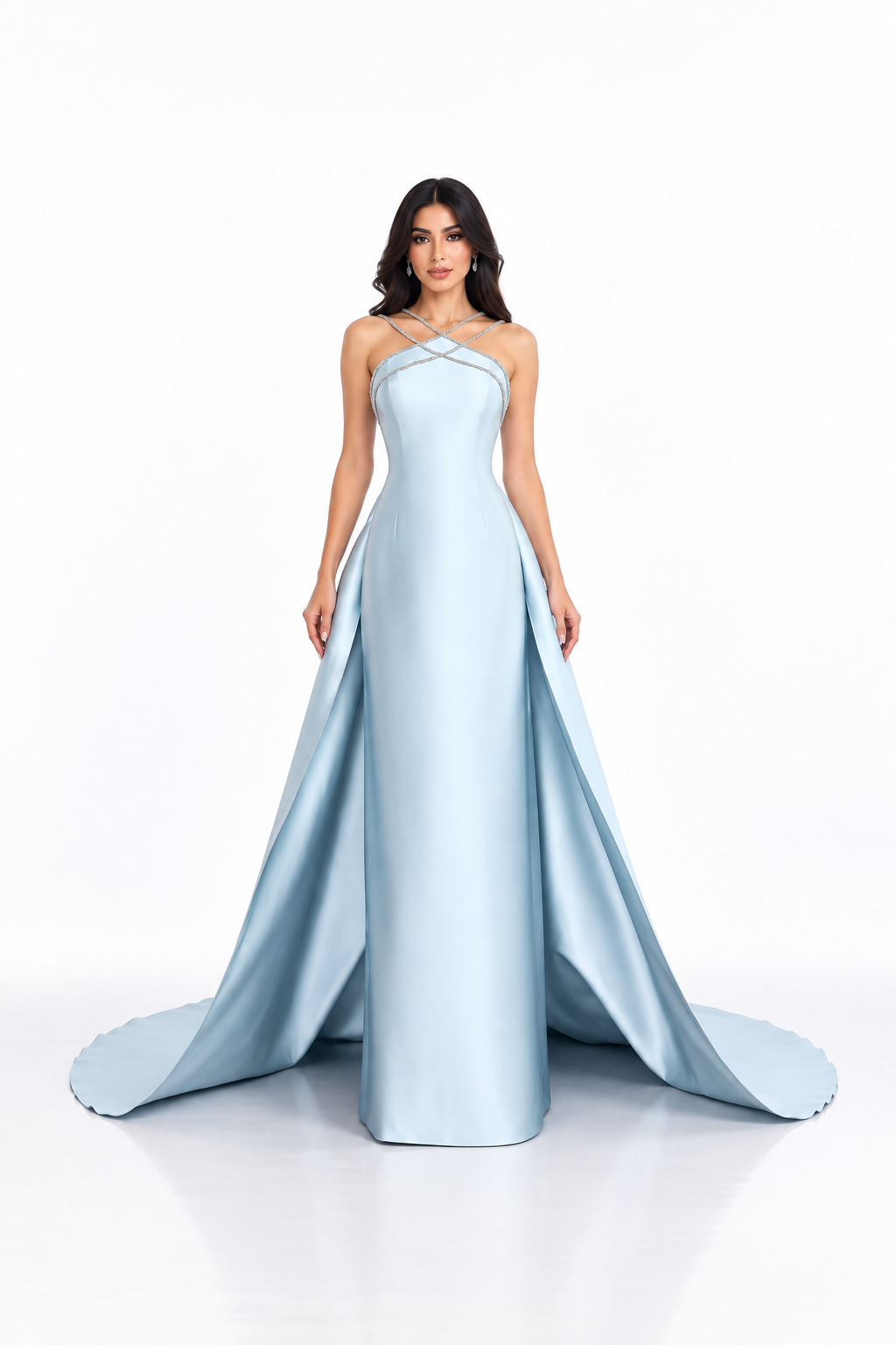 Crystal Strap Satin Gown - Celeste