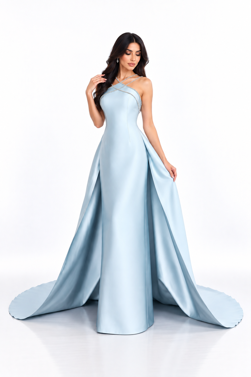 Crystal Strap Satin Gown - Celeste