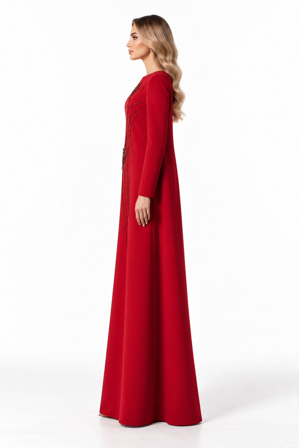 Floral Embellished A-Line Gown - Scarlet