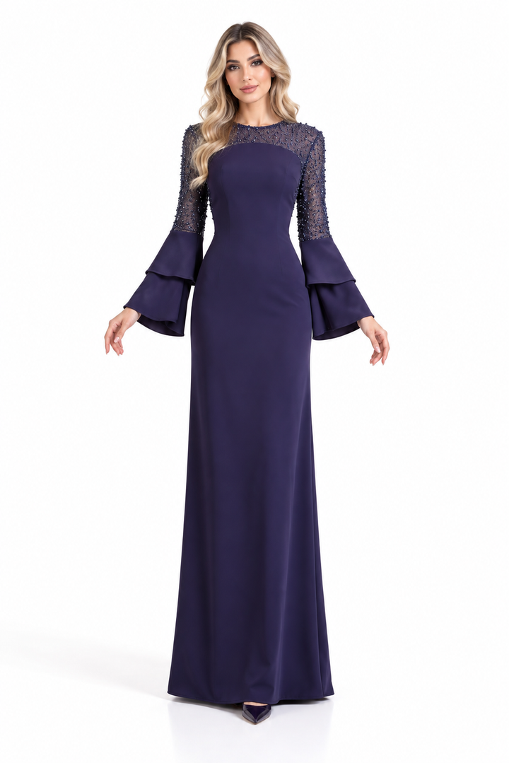 Embellished Bell Sleeve Gown - Amethyst