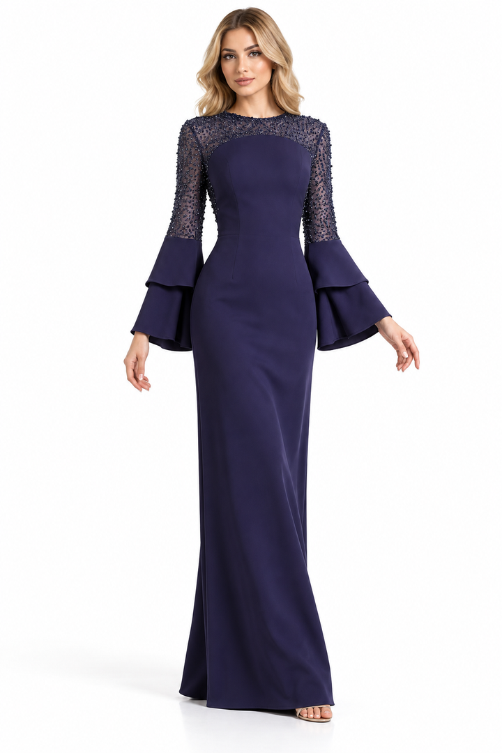 Embellished Bell Sleeve Gown - Amethyst