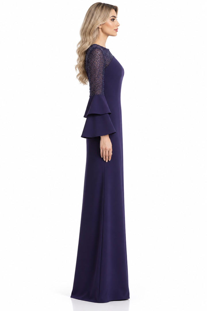 Embellished Bell Sleeve Gown - Amethyst