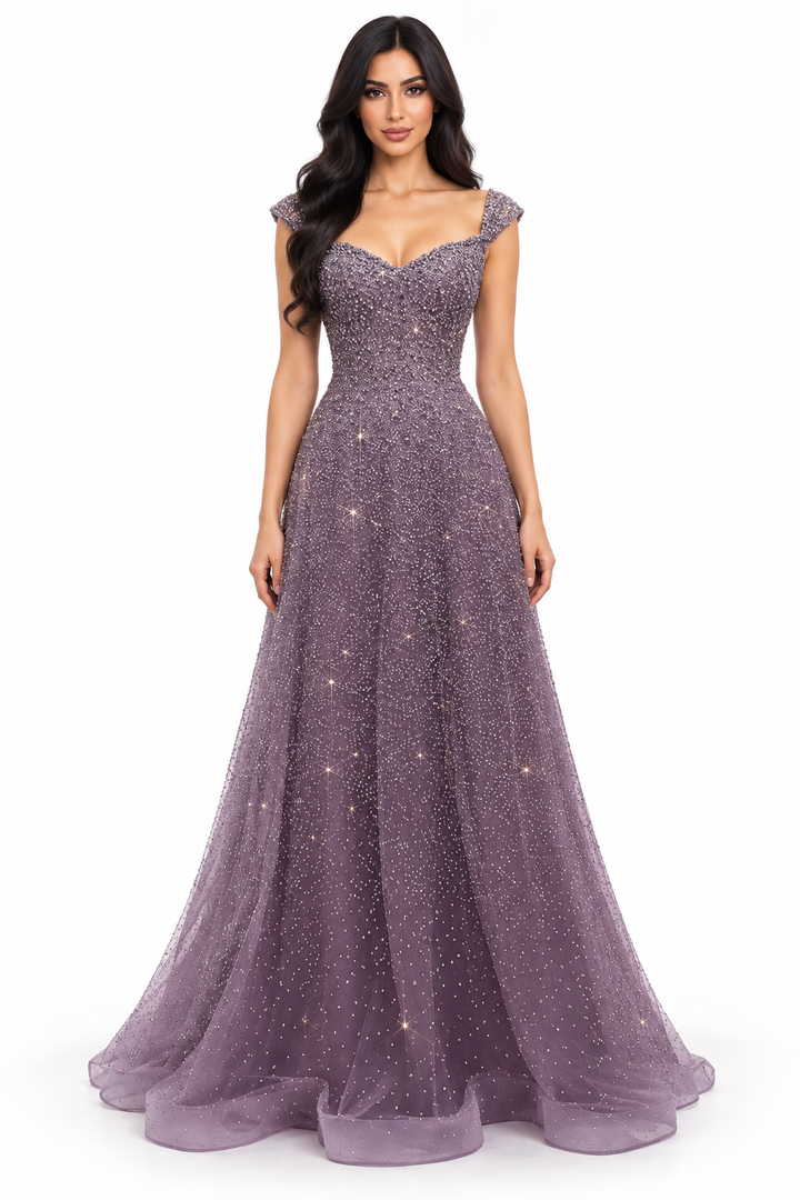 Glitter Off-Shoulder Gown - Lavender