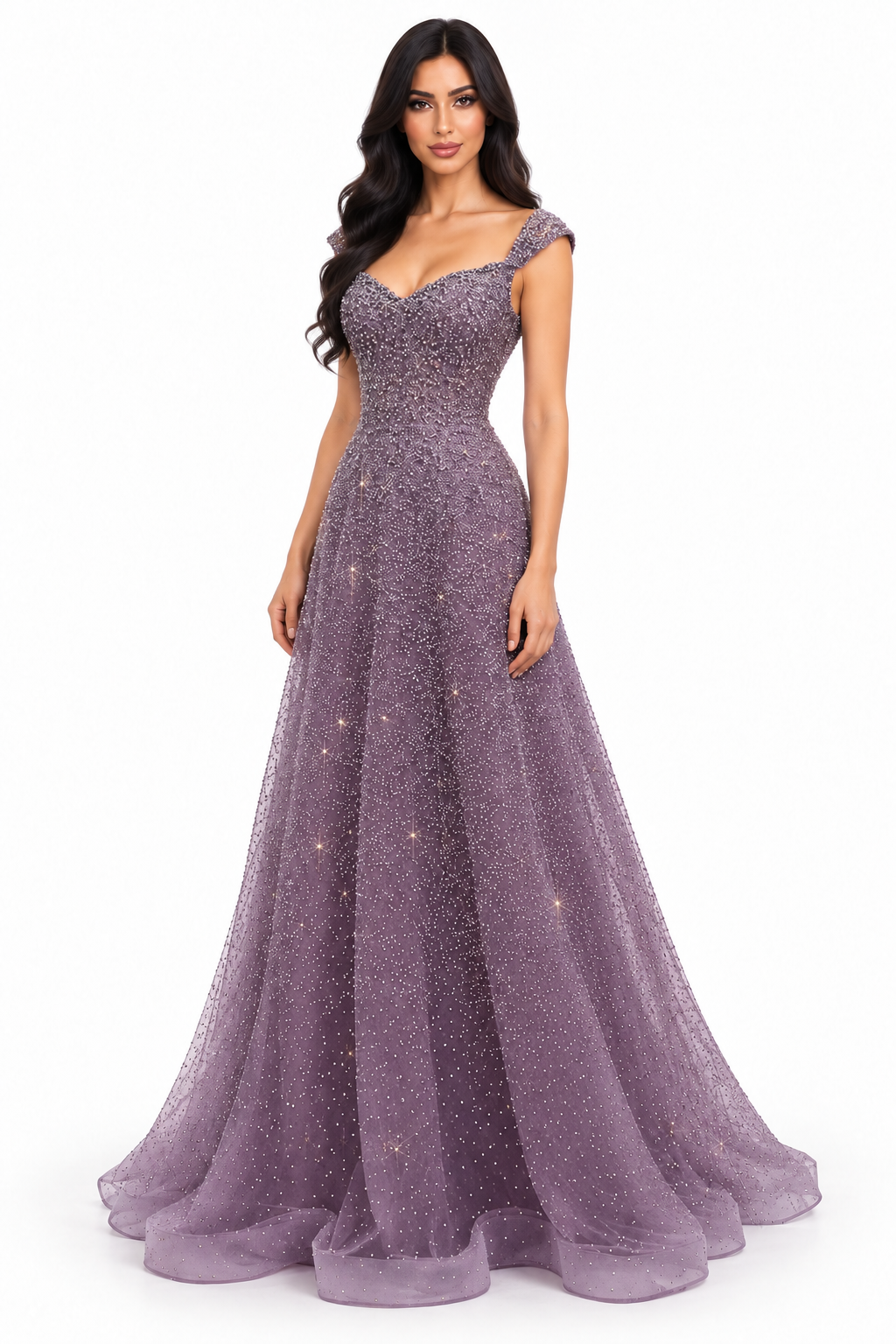 Glitter Off-Shoulder Gown - Lavender