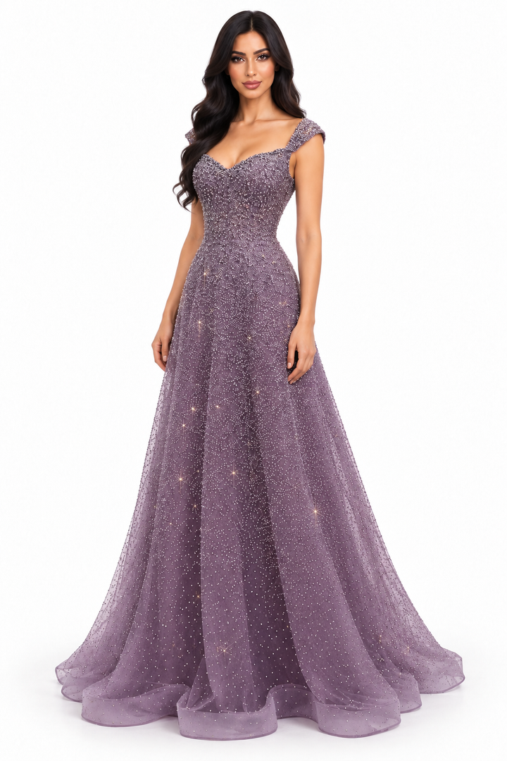 Glitter Off-Shoulder Gown - Lavender