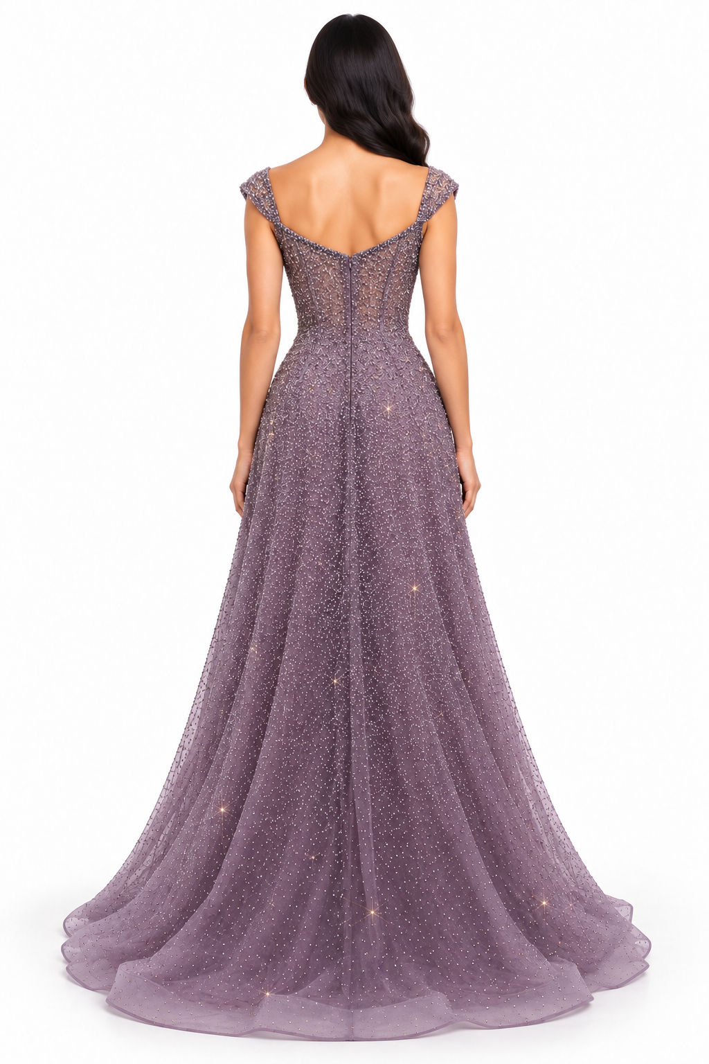 Glitter Off-Shoulder Gown - Lavender