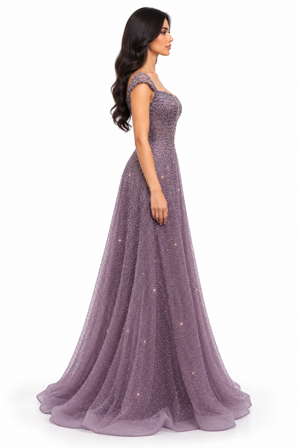 Glitter Off-Shoulder Gown - Lavender