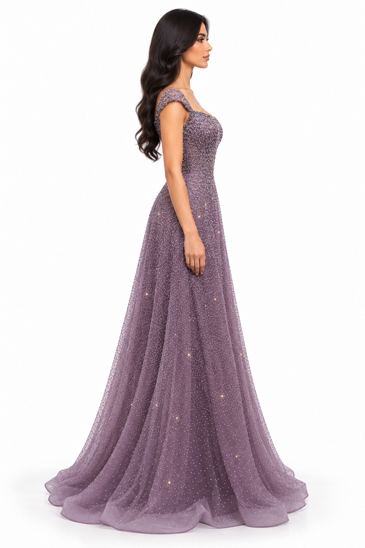 Glitter Off-Shoulder Gown - Lavender