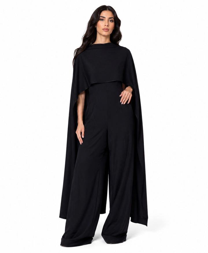 Cape Overlay Wide-Leg Jumpsuit – NOIRA