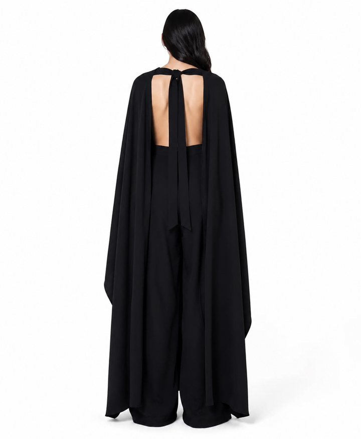 Cape Overlay Wide-Leg Jumpsuit – NOIRA