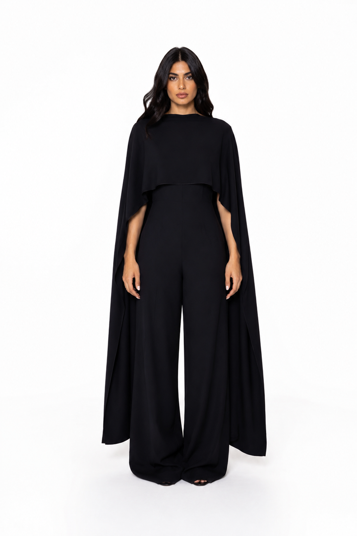 Cape Overlay Wide-Leg Jumpsuit – NOIRA