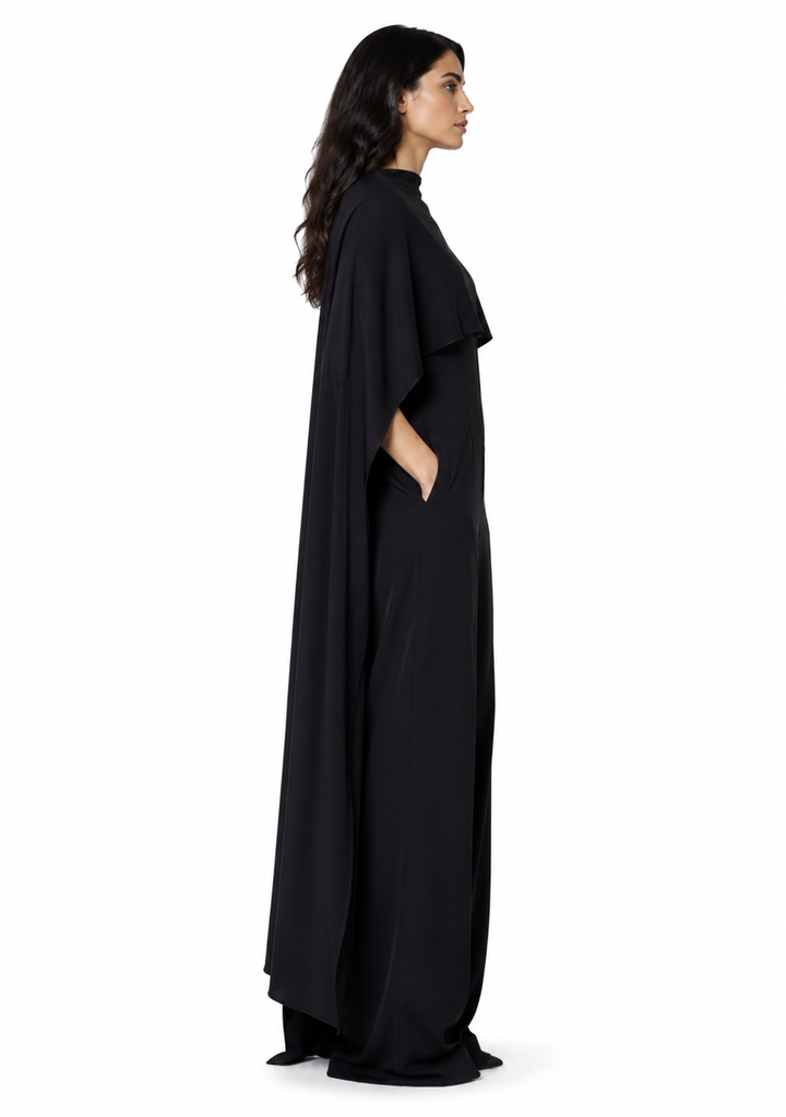 Cape Overlay Wide-Leg Jumpsuit – NOIRA