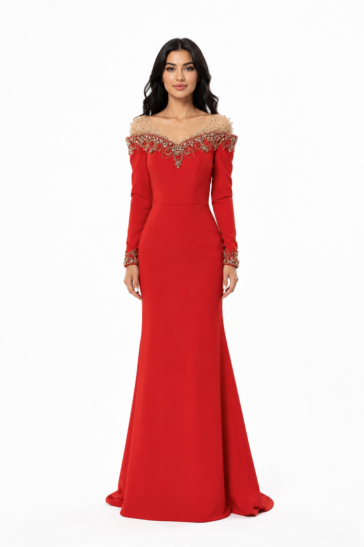 Embellished Off-Shoulder Mermaid Maxi Dress – RUBELLA