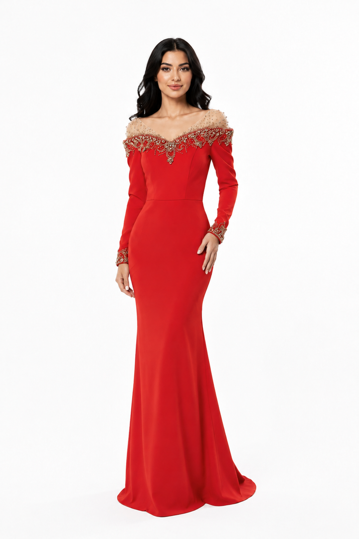 Embellished Off-Shoulder Mermaid Maxi Dress – RUBELLA