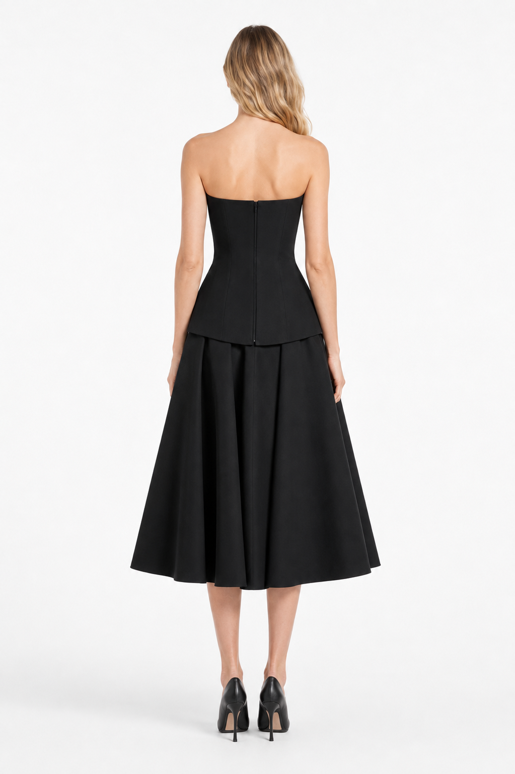 Strapless Peplum A-Line Midi Dress – NOIREVA