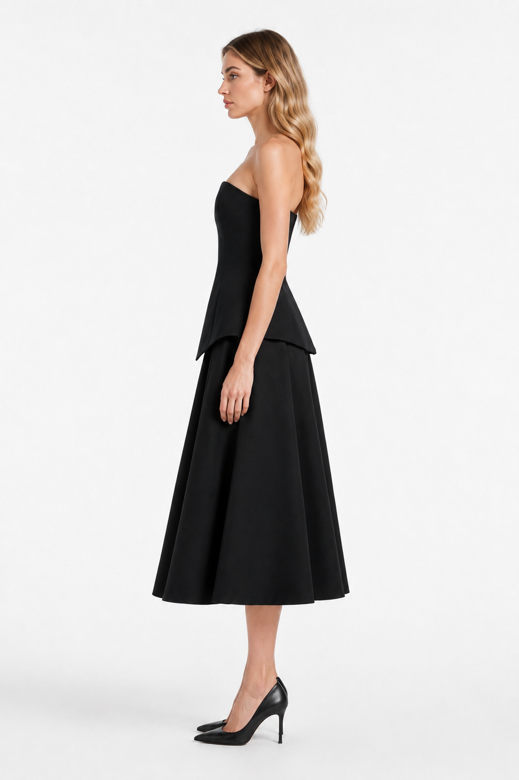 Strapless Peplum A-Line Midi Dress – NOIREVA